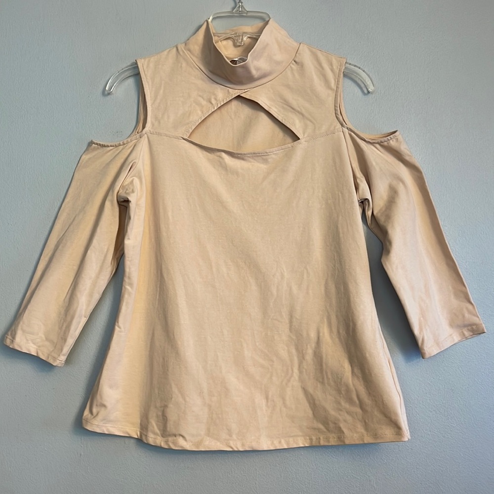 Boston Proper women peekaboo and cold shoulder blouse